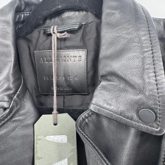 ALLSAINTS Balfern Leather Biker Jacket Size 8 NWT $619 Sheep Moto Belted - Picture 4 of 9
